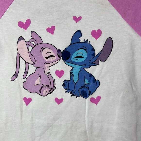 Disney Small 6/7 Stitch Raglan Cropped Graphic T-shirt White pink - Picture 3 of 6